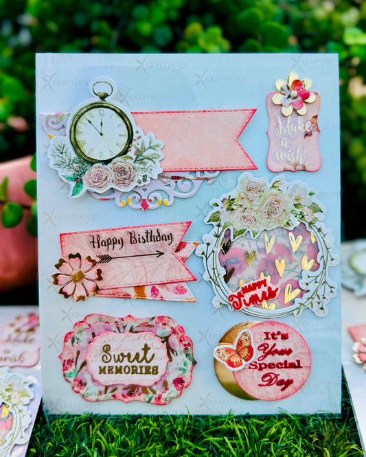 Birthday Reminiscence -Embossed Handmade Stickers